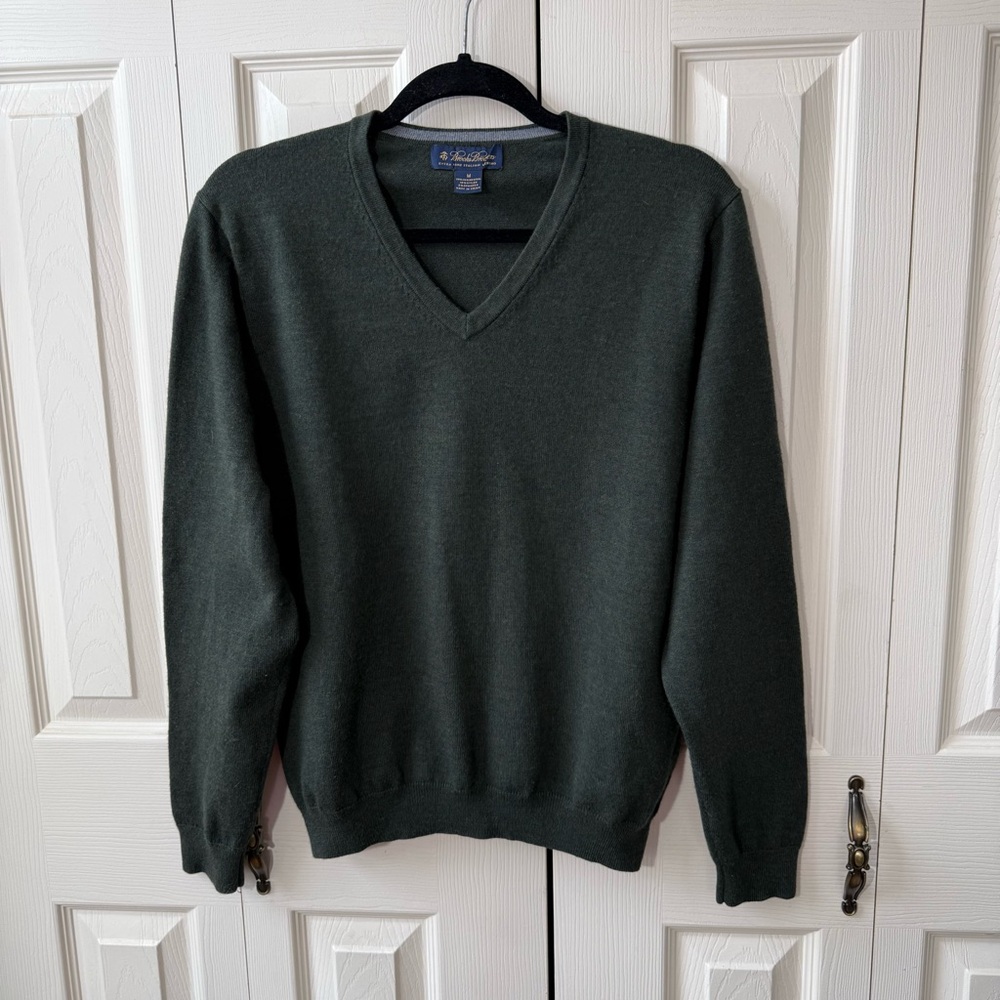 Brooks Brothers Extra Fine Italian Merino Wool Sweater Army Green Mens Size M